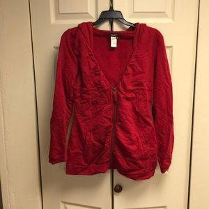 red zip hoodie